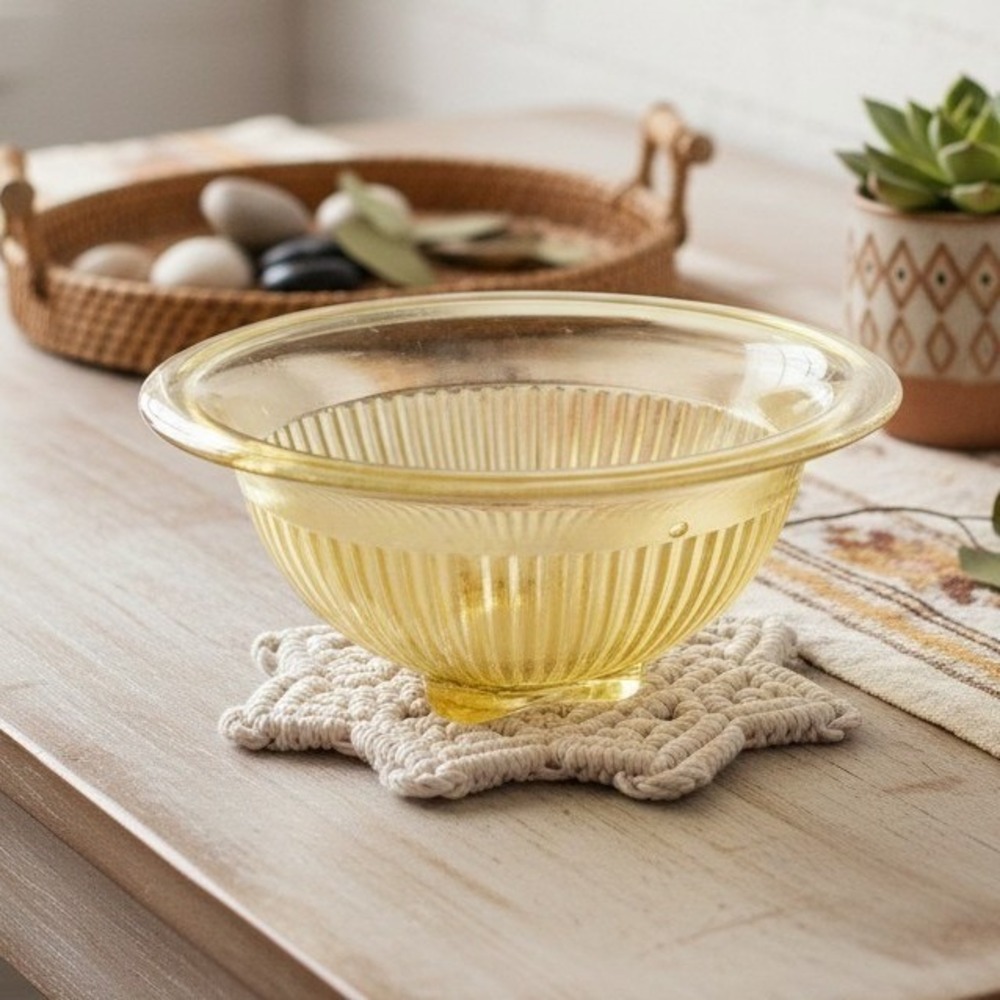 Federal Glass Ribbed Amber Mixing Bowl, Nested Yellow Kitchenware, Replacement
